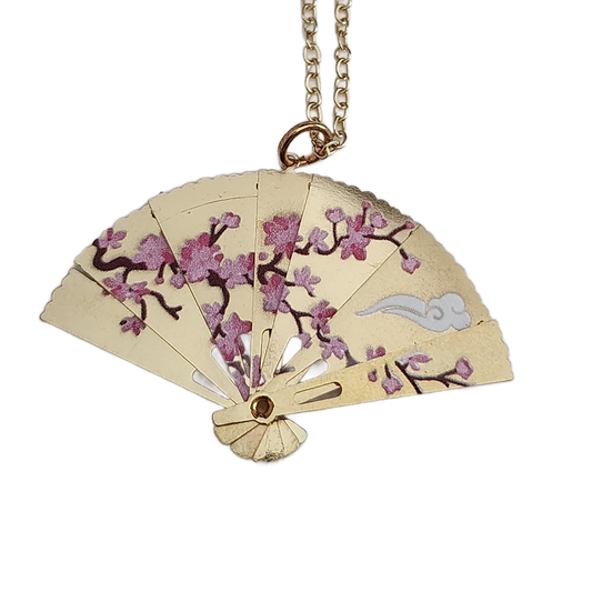 Reversible Golden Cherry Blossom Fan Necklace
