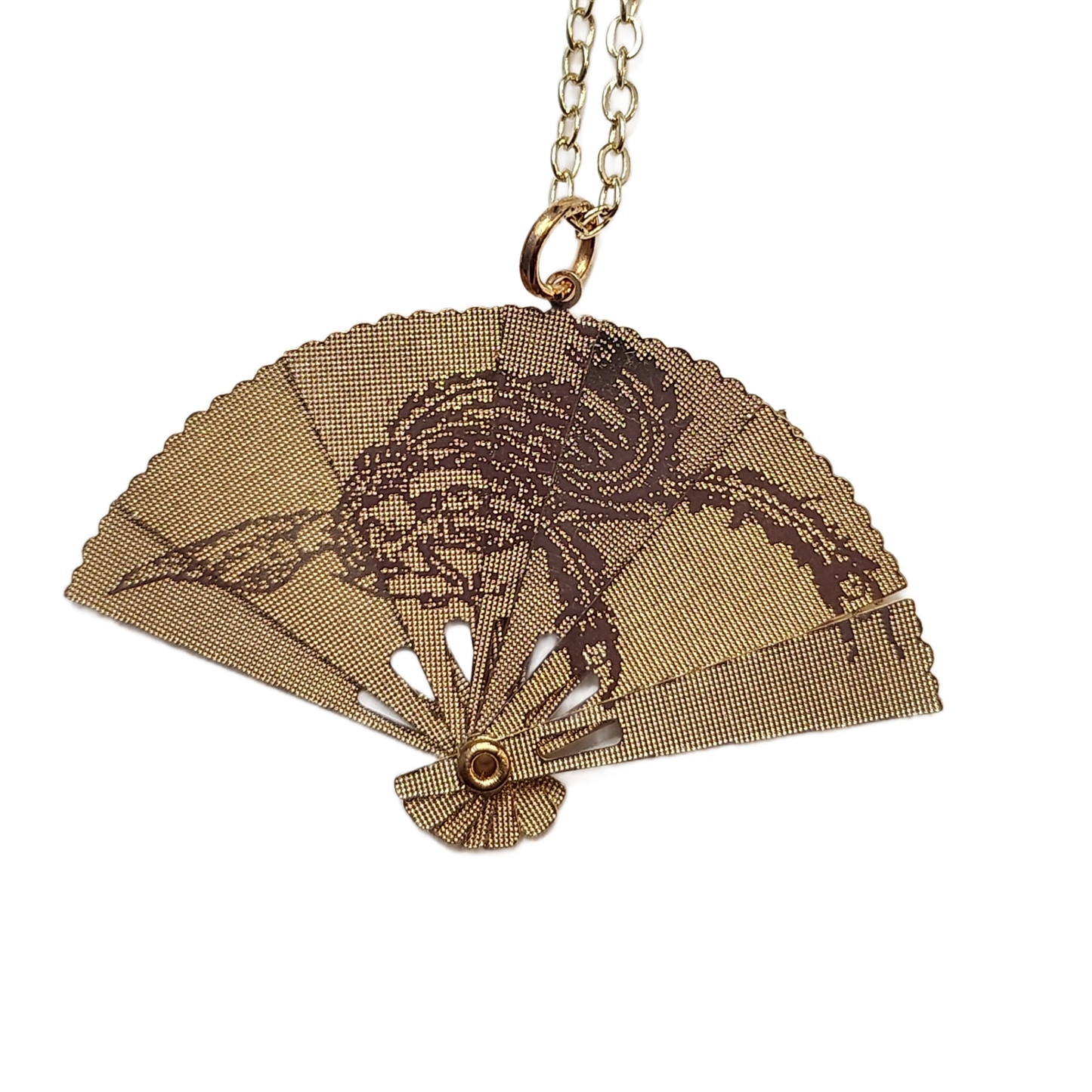 Reversible Golden Cherry Blossom Fan Necklace