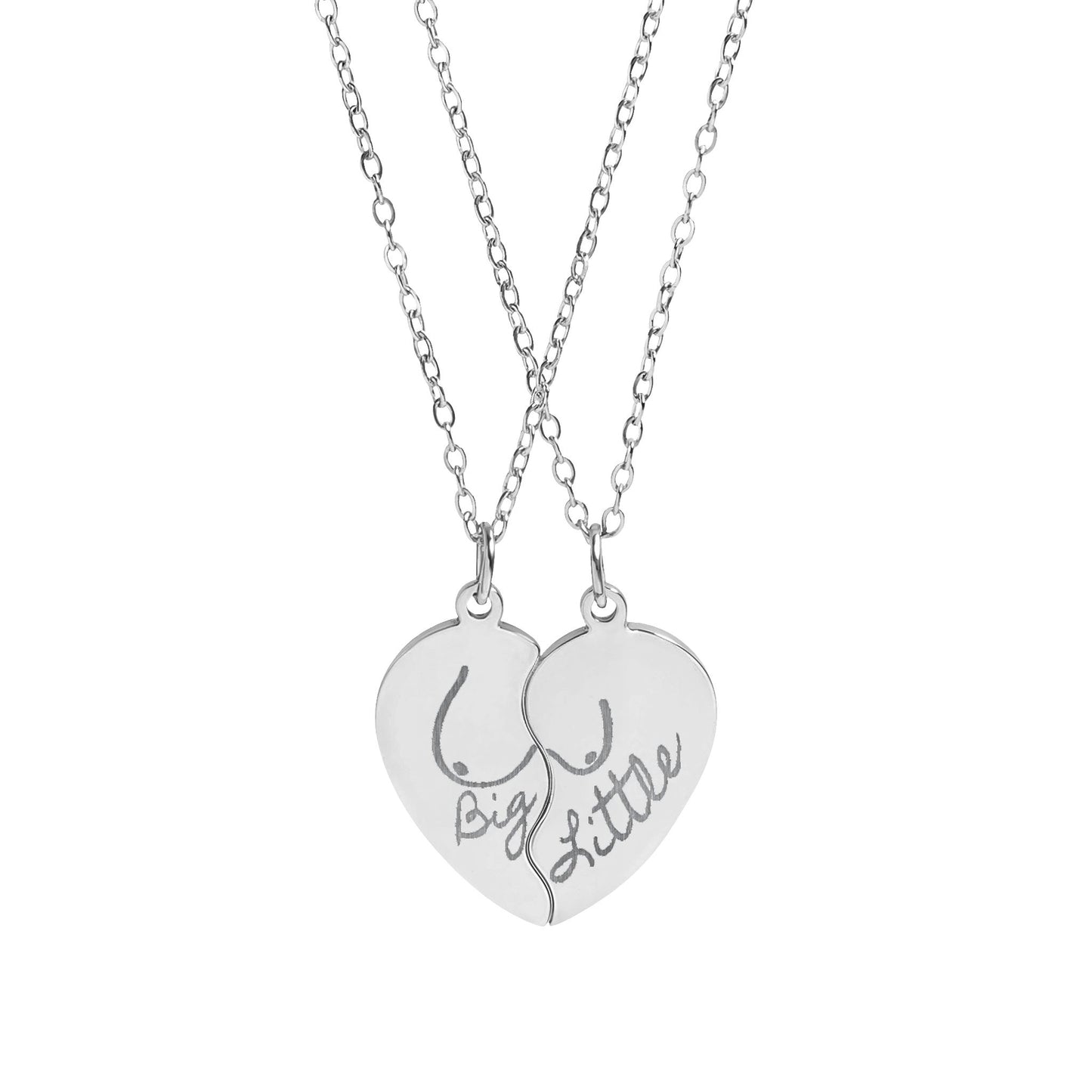 Big & Little Boobs Heart Necklace Set