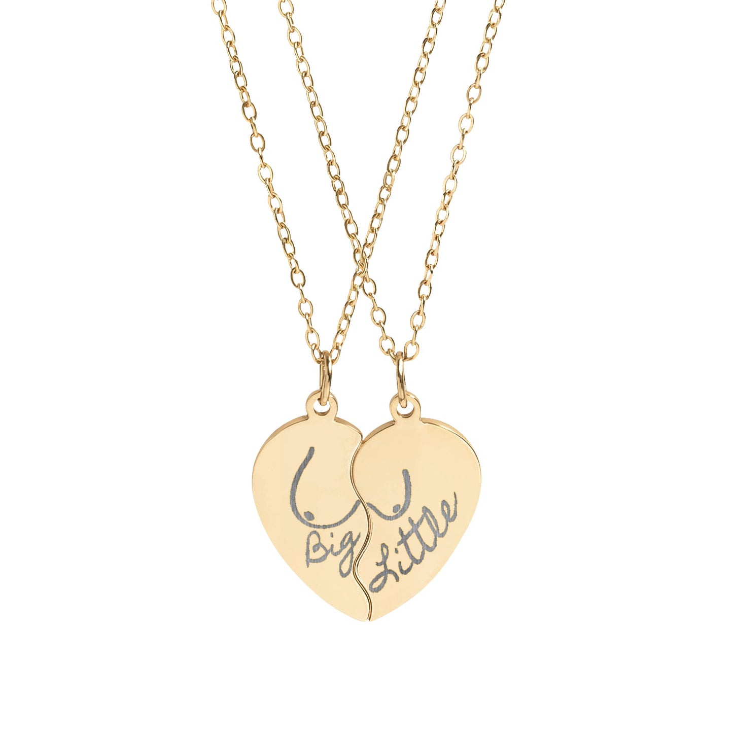 Big & Little Boobs Heart Necklace Set